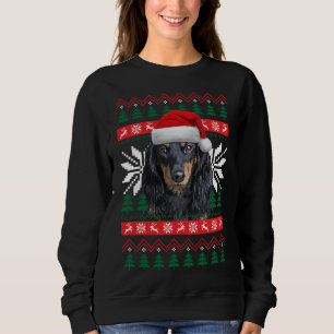 Dachshund Ugly Christmas Sweater Style Santa Hat D