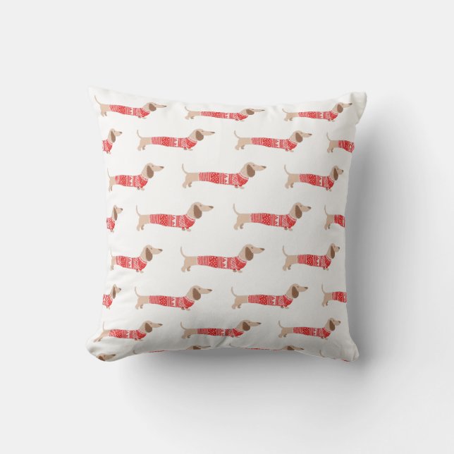 Dachshund Ugly Red Christmas Sweater Pattern Cushion (Front)
