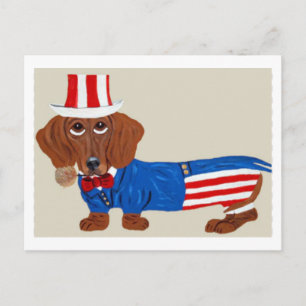 Dachshund Uncle Sam Invitation Postcard