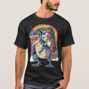 Dachshund Unicorn Riding Dinosaur T rex T-Shirt