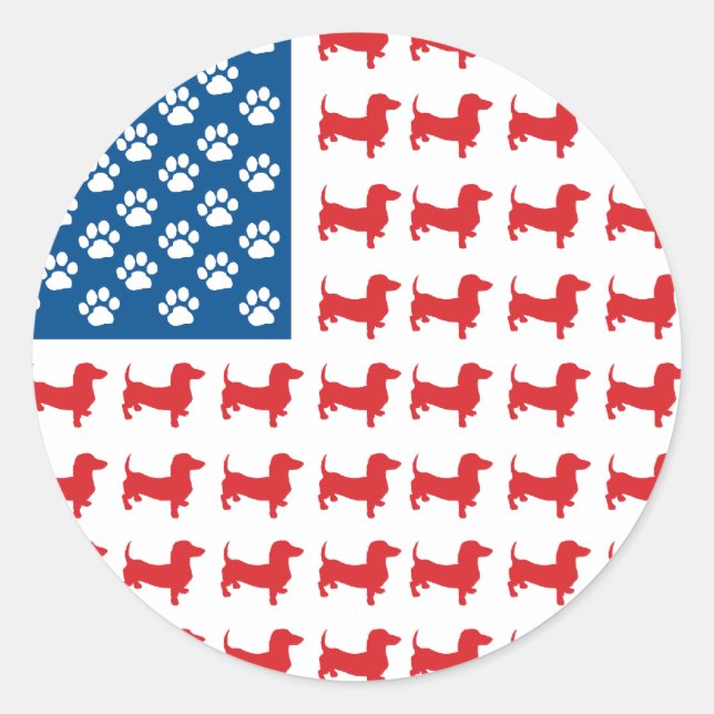 Dachshund USA Patriotic Flag Classic Round Sticker (Front)