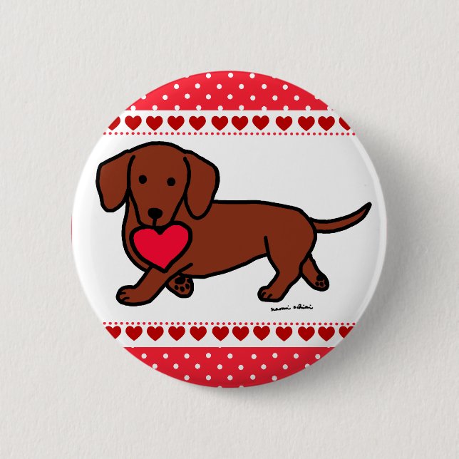 Dachshund Valentine Cartoon 6 Cm Round Badge (Front)