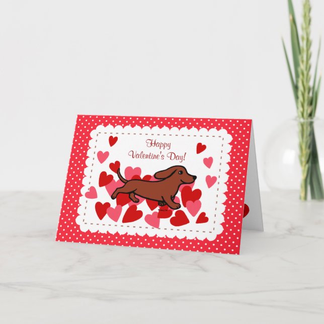 Dachshund Valentine Cartoon Holiday Card (Front)