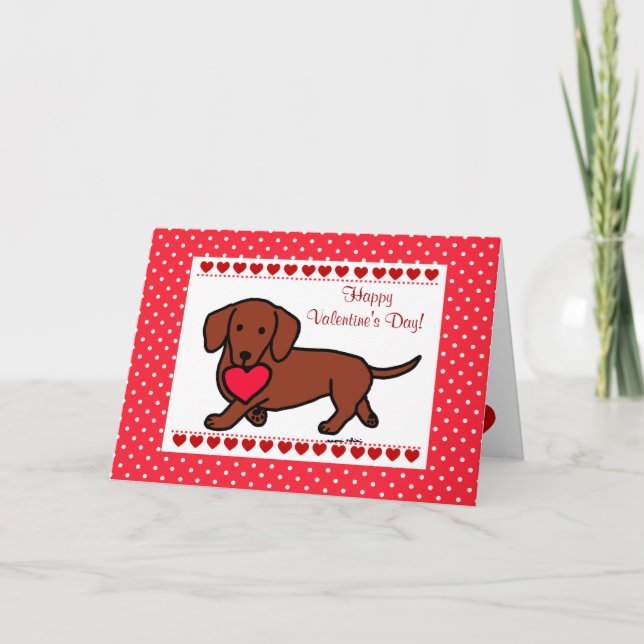 Dachshund Valentine Cartoon Holiday Card (Front)