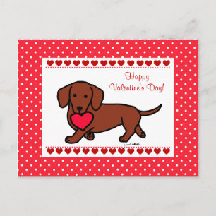Dachshund Valentine Cartoon Holiday Postcard