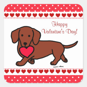 Dachshund Valentine Cartoon Square Sticker