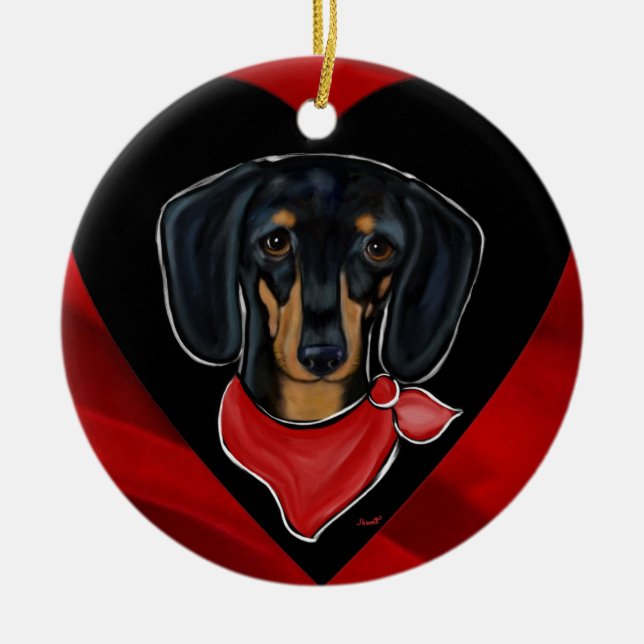 Dachshund Valentine Ceramic Tree Decoration (Front)