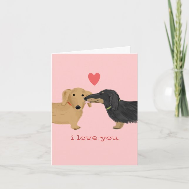 Dachshund Valentine Kiss Cute Dogs Valentine's Day Holiday Card (Front)