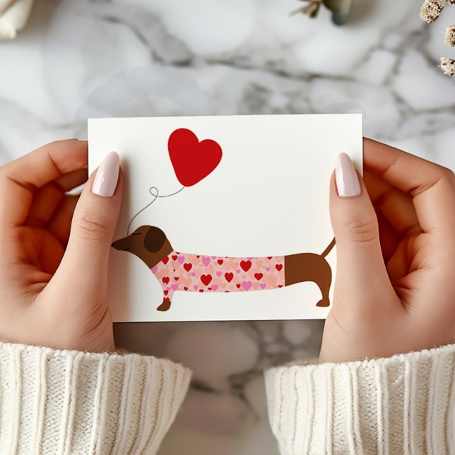 Dachshund Valentine, Valentine's Day Pink and Red Card (Creator Uploaded)