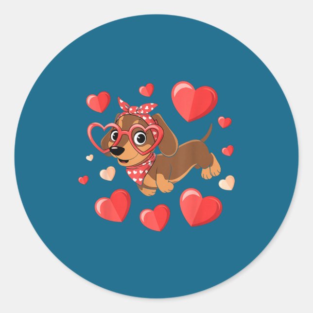 Dachshund Valentines Day Wiener Dog Lover Weenie H Classic Round Sticker (Front)