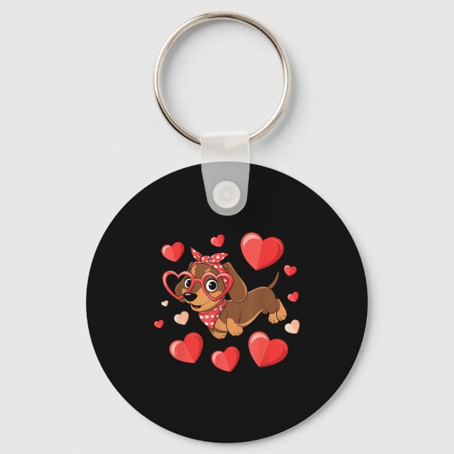Dachshund Valentines Day Wiener Dog Lover Weenie H Key Ring (Front)