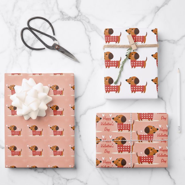 Dachshund Valentine's Day  Wrapping Paper Sheet (Front)