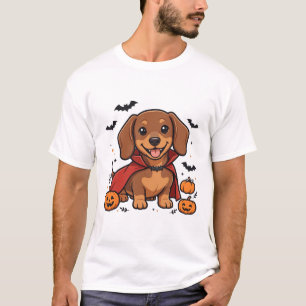Dachshund Vampire Cape Halloween Puppy Art T-Shirt