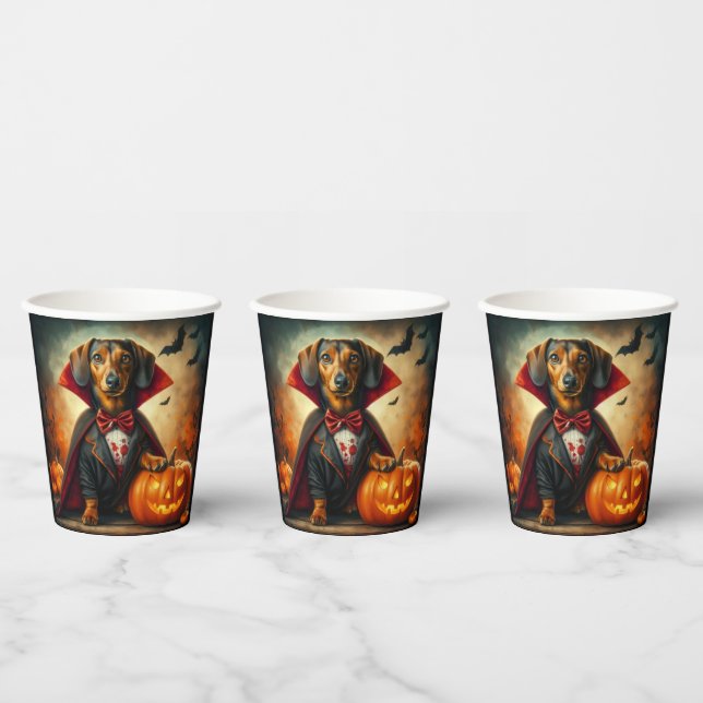 Dachshund Vampire Halloween Paper Cups (Multi)