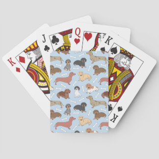 dachshund variety pattern in blue playing cards