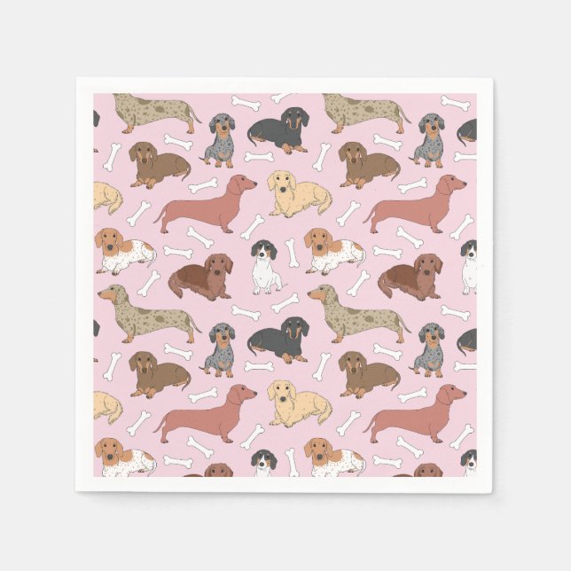 dachshund variety pattern in pink napkin (Front)