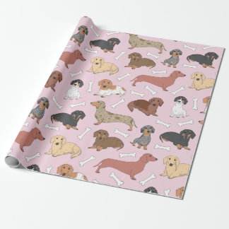 dachshund variety pattern in pink wrapping paper