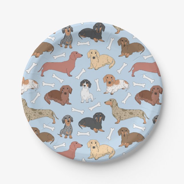dachshund variety pattern paper plate (Front)