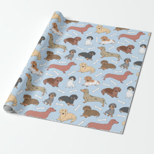 dachshund variety pattern  wrapping paper