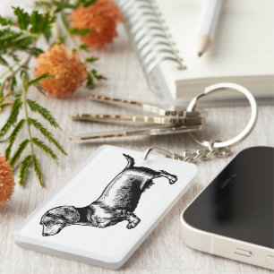 Dachshund Vintage Engraving Illustration Key Ring