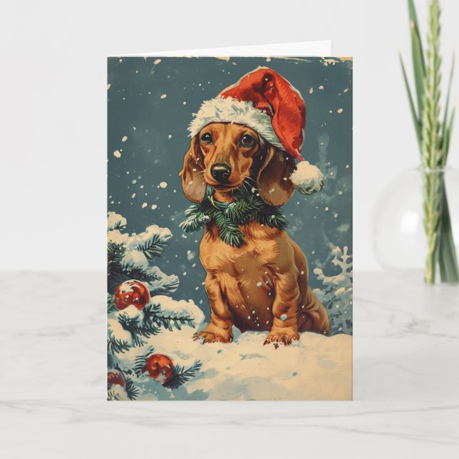 Dachshund vintage personalised Christmas  Holiday Card (Front)