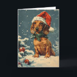 Dachshund vintage personalised Christmas  Holiday Card<br><div class="desc">Share the holiday cheer with a charming Christmas card featuring an adorable Dachshund donning a festive Santa hat. The playful pup's joyful expression and the whimsical touch of the hat bring warmth and merriment to the card. Perfect for spreading smiles and seasonal greetings, this card captures the spirit of the...</div>