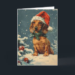 Dachshund vintage personalised Christmas  Holiday Card<br><div class="desc">Share the holiday cheer with a charming Christmas card featuring an adorable Dachshund donning a festive Santa hat. The playful pup's joyful expression and the whimsical touch of the hat bring warmth and merriment to the card. Perfect for spreading smiles and seasonal greetings, this card captures the spirit of the...</div>