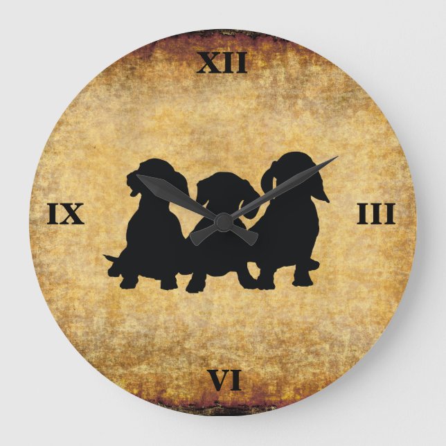 Dachshund Vintage Roman Numeral Wall Clock (Front)