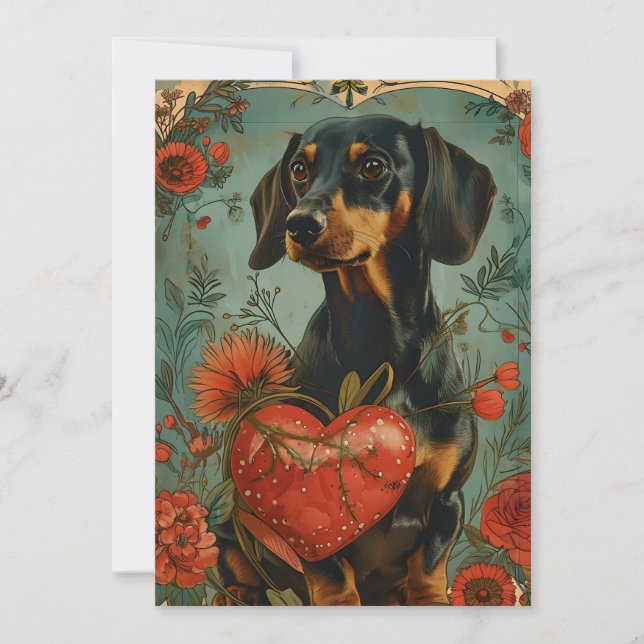 Dachshund Vintage Valentine's Day  Holiday Card (Front)