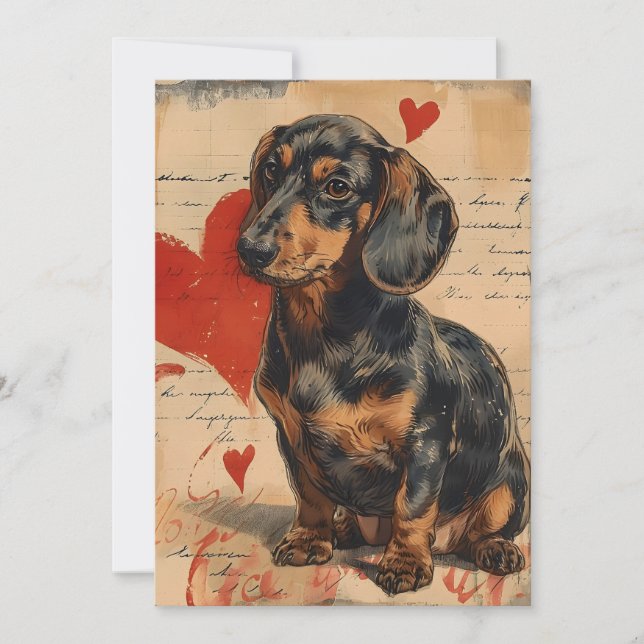 Dachshund Vintage Valentine's day Holiday Card (Front)