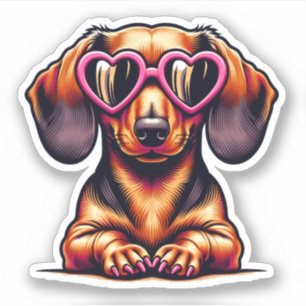 Dachshund Vinyl Sticker - Heart Glasses