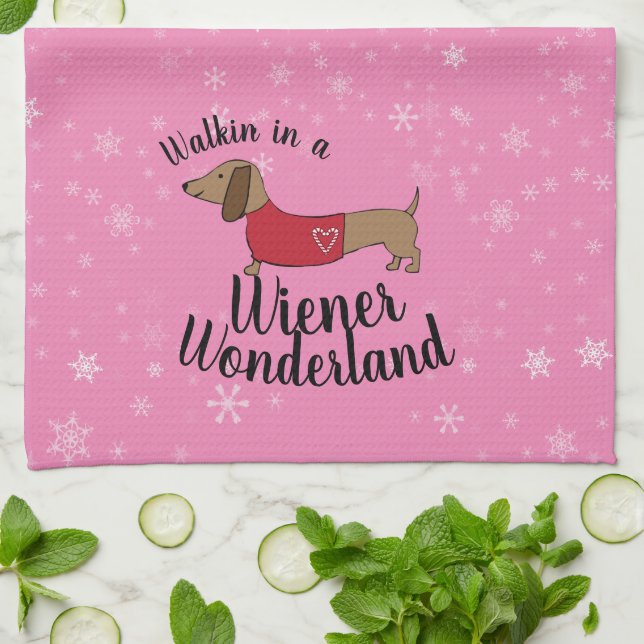 Dachshund  Walking in a Wiener Wonderland Doxie  Tea Towel (Folded)