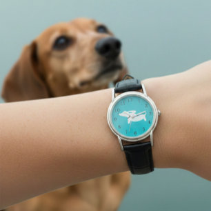 Dachshund Watch Teal Face Leather Band