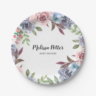 Dachshund Watercolor Flowers Baby Shower Paper Plate
