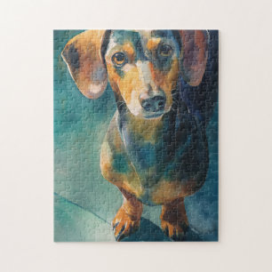 Dachshund watercolor portrait jigsaw puzzle