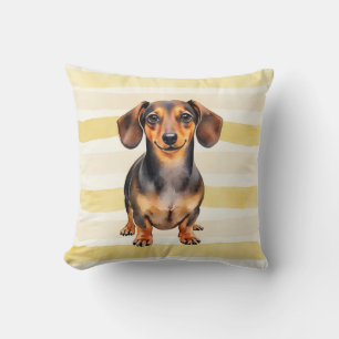 Dachshund Watercolor Warm Stripe Art Cushion