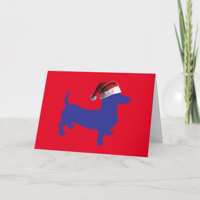 Dachshund wearing a Santa Claus Hat Card (Front)