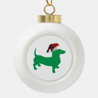 Dachshund wearing a Santa Claus Hat Ceramic Ball Christmas Ornament