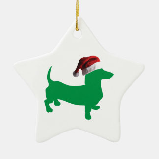 Dachshund wearing a Santa CLaus Hat Ceramic Tree Decoration