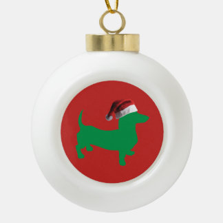 Dachshund Wearing a Santa Claus Hat for Christmas Ceramic Ball Christmas Ornament