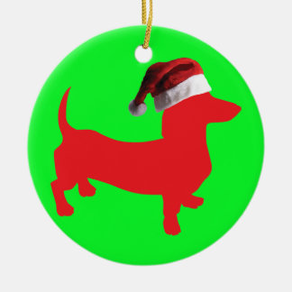 Dachshund wearing a Santa Claus Hat for Christmas Ceramic Tree Decoration