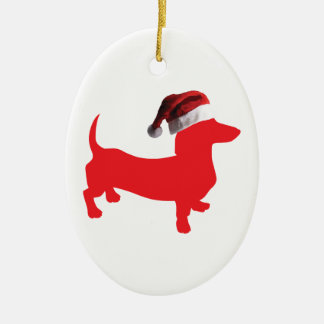 Dachshund wearing a Santa Claus Hat for Christmas Ceramic Tree Decoration
