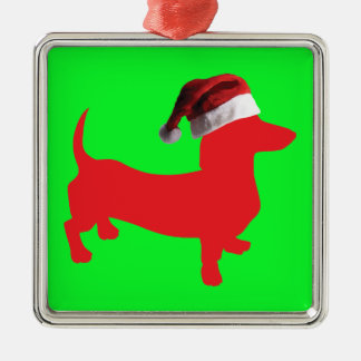 Dachshund wearing a Santa Claus Hat for Christmas Metal Tree Decoration