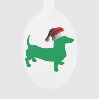 Dachshund wearing a Santa Claus Hat for Christmas Ornament