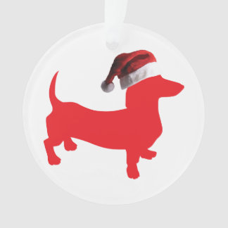 Dachshund wearing a Santa Claus Hat for Christmas Ornament