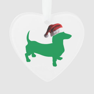 Dachshund wearing a Santa Claus Hat for Christmas Ornament
