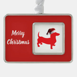 Dachshund wearing a Santa Claus Hat for Christmas Silver Plated Framed Ornament