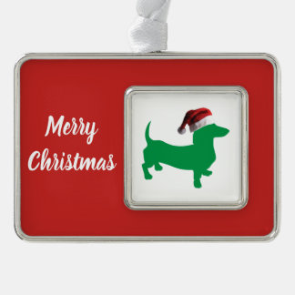 Dachshund wearing a Santa Claus Hat for Christmas Silver Plated Framed Ornament