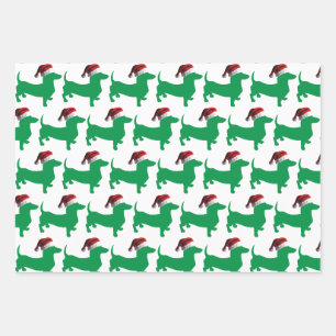 Dachshund wearing a Santa Claus Hat for Christmas Wrapping Paper Sheet
