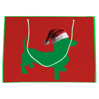 Dachshund Wearing a Santa Claus Hat Large Gift Bag